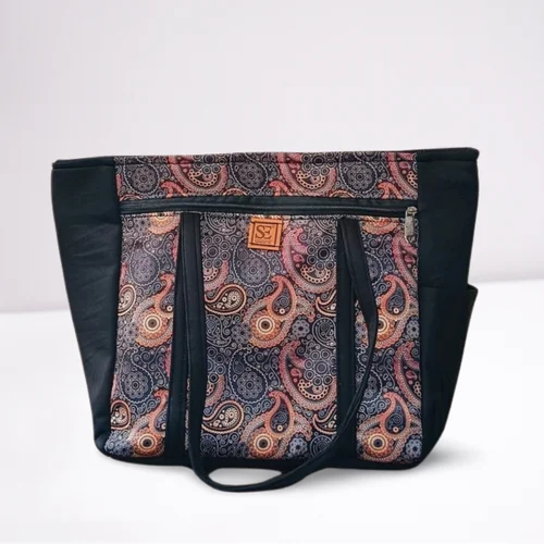 Mix black and coke Handicraft fabric Traditional Regal Jumbo Handbag