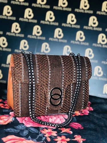 PP Adjustable Women Black Handwoven Sling Bag
