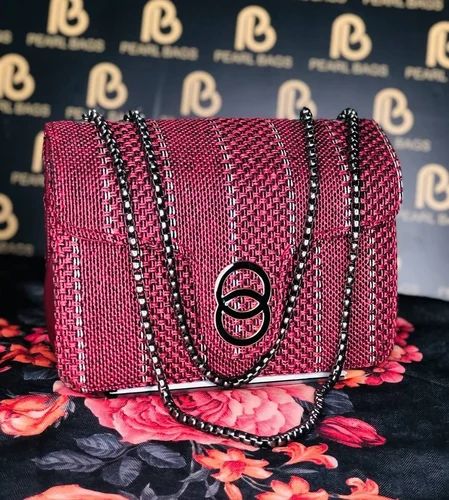 Adjustable Women Pink Handwoven Sling Bag, For Party Wear, Size: 12x3x8inch (lxwxh)