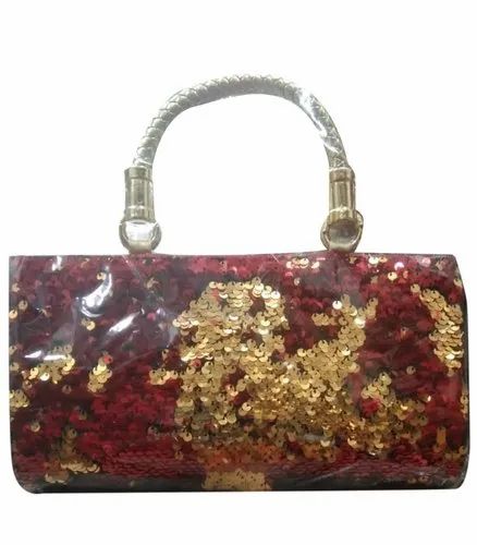Leather Glitter Sequin Hand Bag