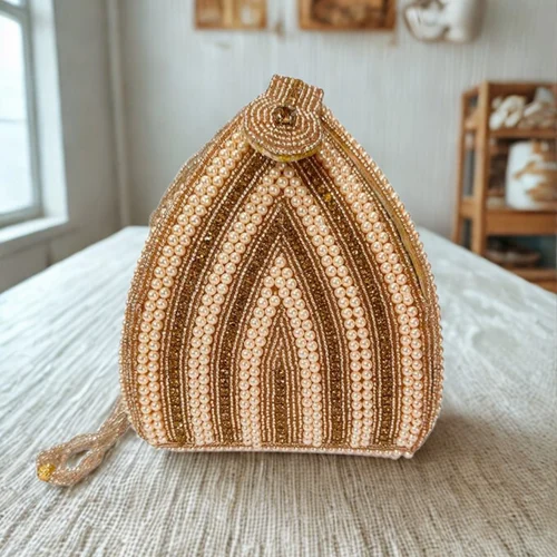 Beaded Potli Bag with Pearl & Sequin Embroidery Elegant Party & Wedding Clutch for Women