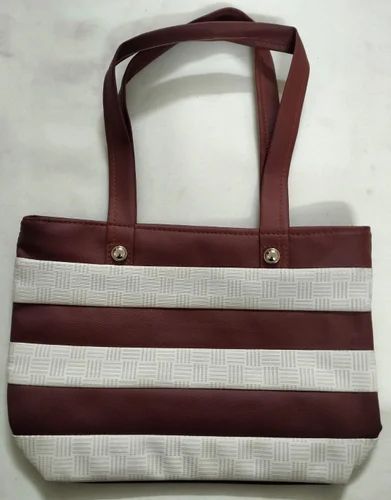 Light Grey And Brown Ladies Nylon Hand Bag
