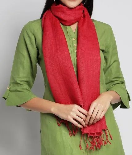 100% Linen Red Dyed Linen Stole, Design/Pattern: Plain