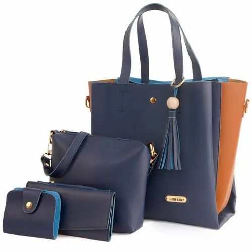 Pu And Faux Leather Fashion Bloom Blue Color Combo Set Messenger Handbag