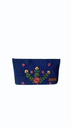 Canvas Blue Embroidery Denim Baguette Bag