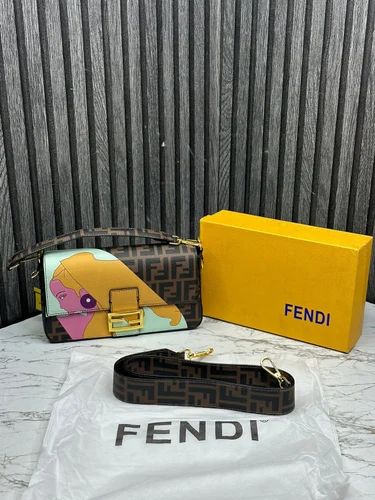 CANVAS FENDI CASHMERE CARAMEL BAGUETTE HANDBAG