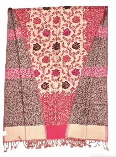 All Over Woven Floral Embroidered Reversible Stole