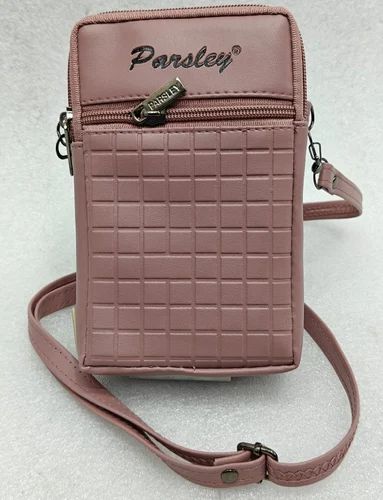 PU Leather Ladies Peach Mobile Sling Bag
