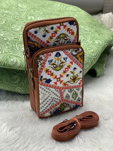 Crossbody Mobile Sling Bag For Women, Material: Ikkat