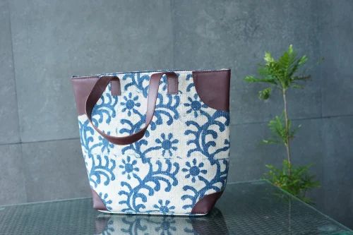Hand Block Print Rug Bag, Cotton Beg, Indigo Block Printed Shoulder Bag, Block Print Indigo