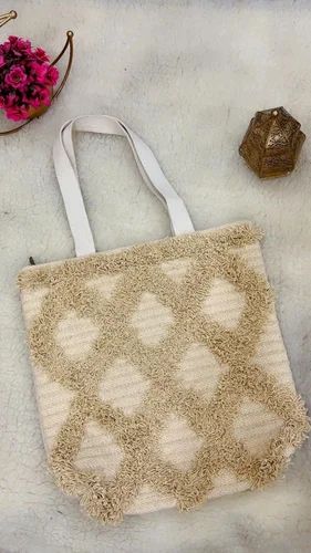 Kilim Beige Cotton Rug Shopping Bag, 12x14 inch