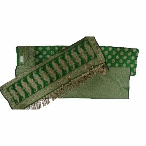 Unstitched Designer Green Banarasi Suit With Heavy Dupatta, Dry clean