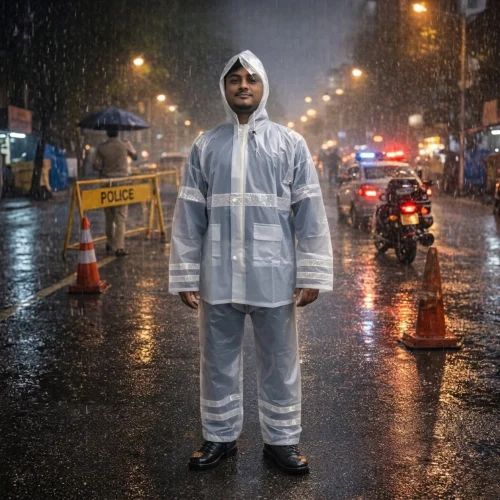 Men Transparent PVC Raincoat with Reflective Tape