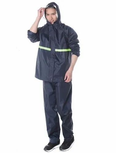 Blue PVC Rain Suit Jacket And Pant Set Raincoat For Men