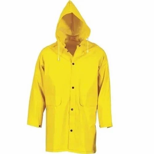 Plain Full Sleeves Yellow PVC Raincoat, Size: Free Size