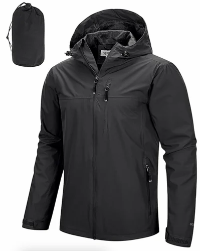 Black Unisex Mens Rain Jacket, Size: XL
