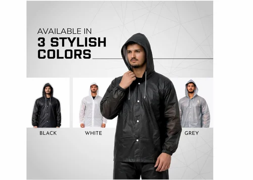 Full Body Waterproof Raincoat Suit for Men Hooded Jacket Pant Set, Polyester PU