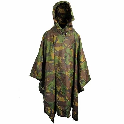 Green Army Hooded Rain Poncho, Size: Free