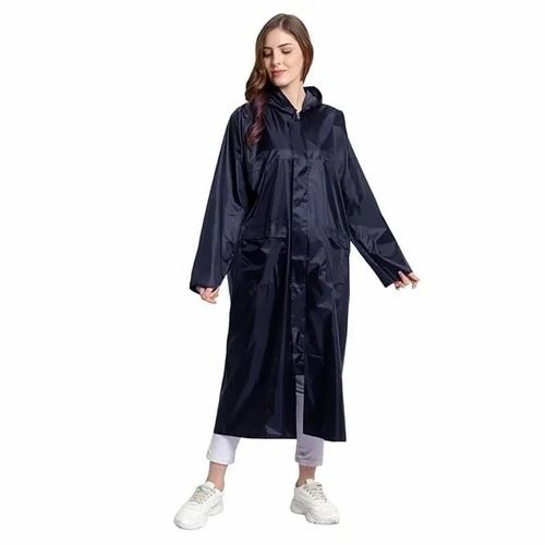Black Polyester Full Length Raincoat
