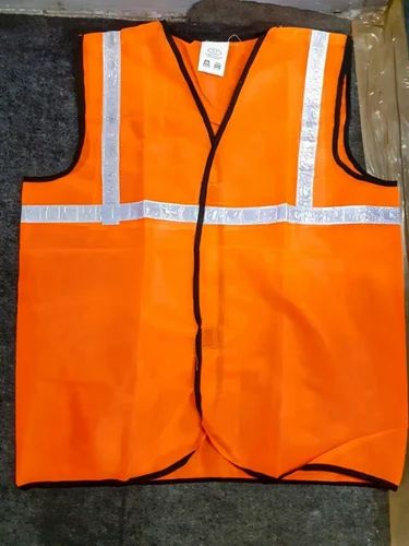 Polyester Orange Reflective Safety Jacket, For Construction