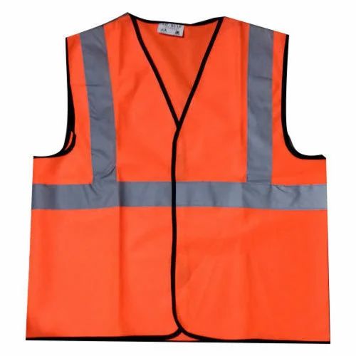 Polyester Without Sleeves Orange Industrial Safety Jacket, For Construction