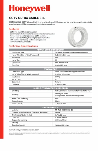 HONEYWELL CCTV 3+1 Ultra Cable with AL Alloy Braiding 90 Mt