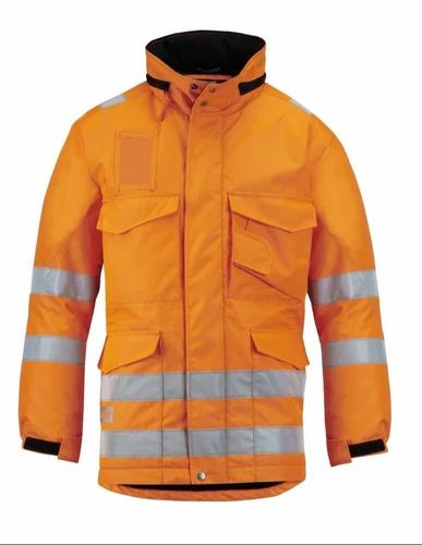 Orange Full Sleeves Flame Retardant Firefighter Safety Jacket, For Construction