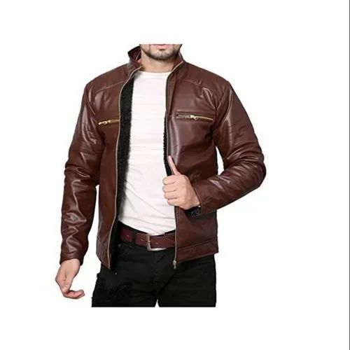 Men Casual Jackets brown PU leather jacket