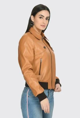 Women Leather Bomber Jacket