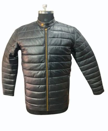 Men Black Leather Bomber Jacket