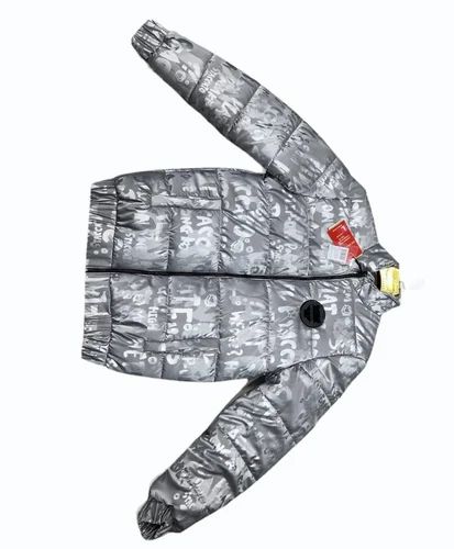 Grey Printed Leather Bomber Jacket
