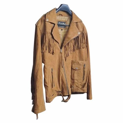 Biker Men Brown Suede Leather Jacket
