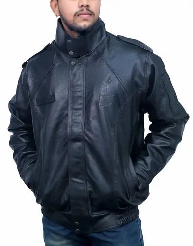 Mens Leather Bomber Jacket, Army