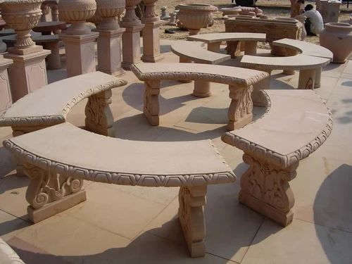 Sandstone Stone Bench Set, Curved, Bench length: 1200 mm