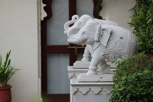 White Marble Elephant Statue, For Exterior Decor