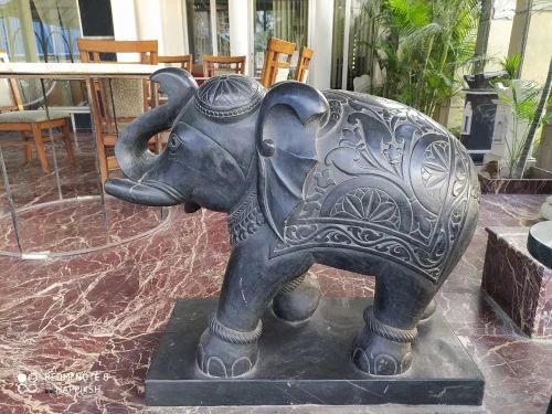 Black Stone Elephant for Outdoor Temple, Garden, Home, Resort, Hotel, Entrance Gate (1-2 ft Height)