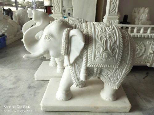 White Marble Elephant Statue, For Decoration