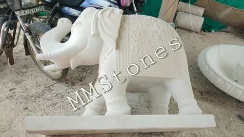 White Sandstone Stone Elephant Statue 4", For Exterior Decor