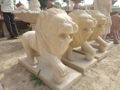 White Sandstone Lion Statue for Exterior Decor (3ft)