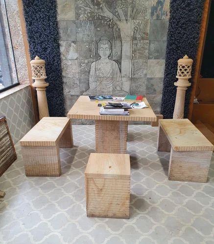 Stone Bench Set, Without Backrest, 3 Seater