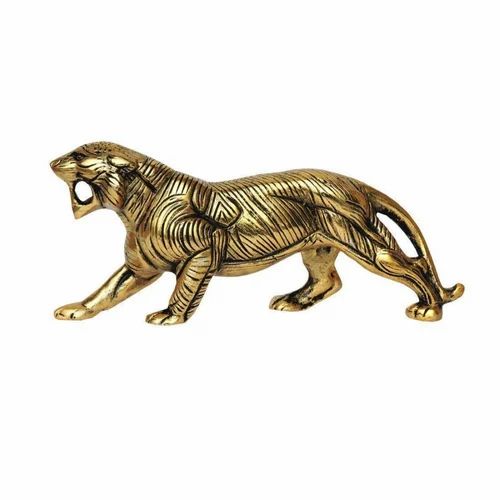 Handcrafted Metal Roaring Tiger Statue Golden Finish, Home
