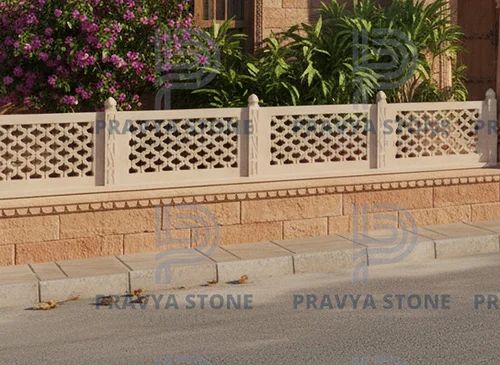 Pink Stone Geometric Jali, Sandstone, Panel Size: 2x3 ft