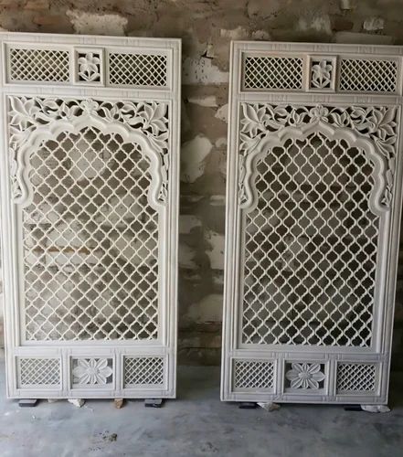 White Stone Handcrafted Carving Grill Jali, Panel Size: 3 ft by 6 ft, Marble