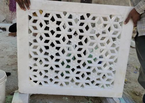 White Marble Jali Work, Panel Size: 3x4 ft