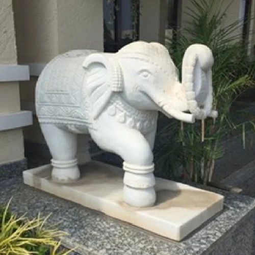 Marble Stone Elephant Statue, 4-6 Feet, For Exterior Decor
