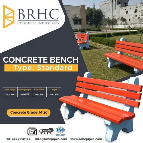 3 Seater RCC Precast Concrete Bench, With Backrest