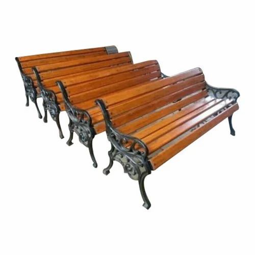 Brown And Black 3 Seater Wooden Garden Bench, With Back