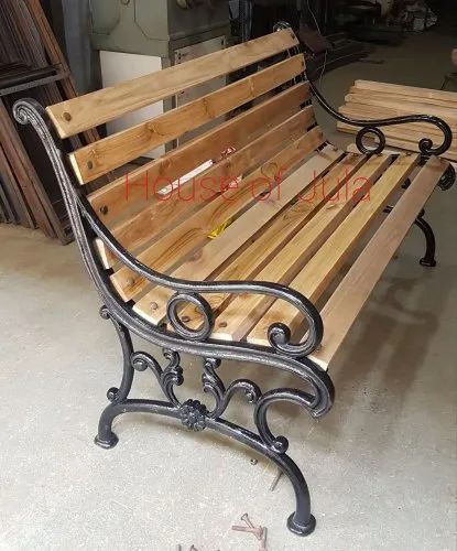 Modern With Arm Rest Outdoor Cast Iron And Wooden Bench, For Garden,Outdoor, With Back