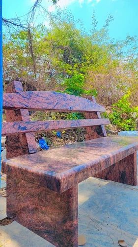 Outdoor Granite Stone Bench, With Backrest, 3 Seater