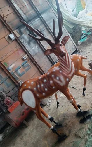 Fiber Deer Statue Set 3 Feet Without Horn, 4 Feet With Horn for Exterior Garden Decor